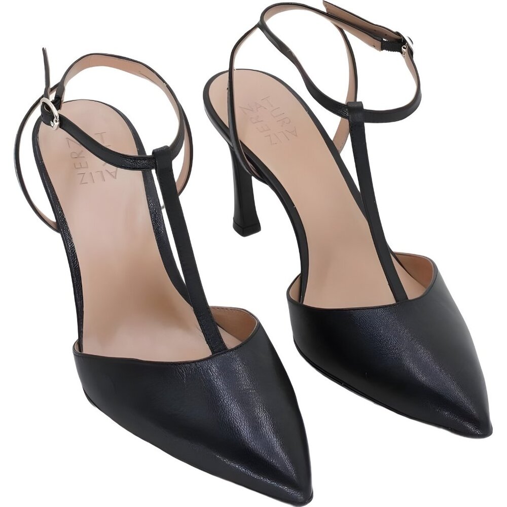 Naturalizer Black Pointed T-Strap Pumps
